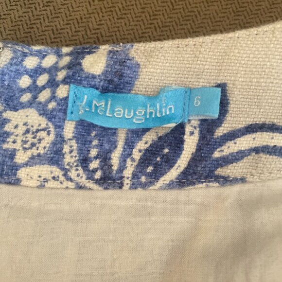 J. McLaughlin Women's Linen Blue Leaf Motif Summer Halter Dress Size Large K15 - Picture 4 of 5